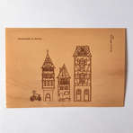 ABCA02 - Carte postale en bois gravée de maisons alsaciennes