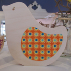 PTDE14 - Décoration en bois - motif oiseau fleurs oranges