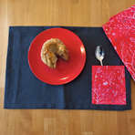 WTSE057 - Set de table anthracite à poche imprimée rouge hiver en Alsace