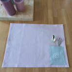 WTSE060 - Set de table en lin rose à poche brodée d'un bretzel