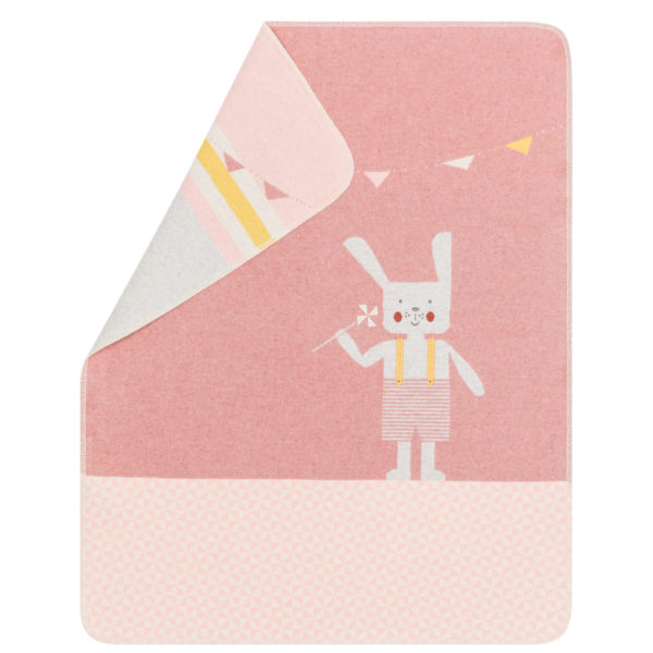 Plaid bébé brodé lapin rose écru – Image 2