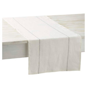 Chemin de table en lin blanc/bleu