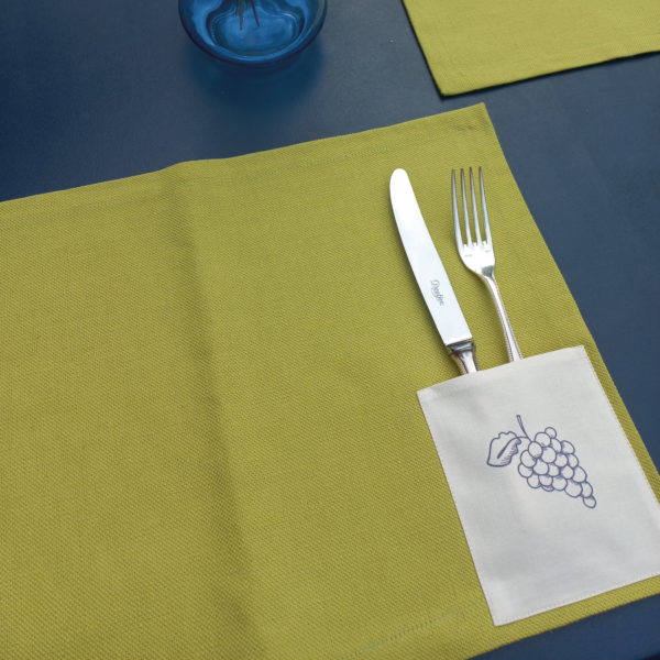 Set de table en lin anis à poche imprimée raisin