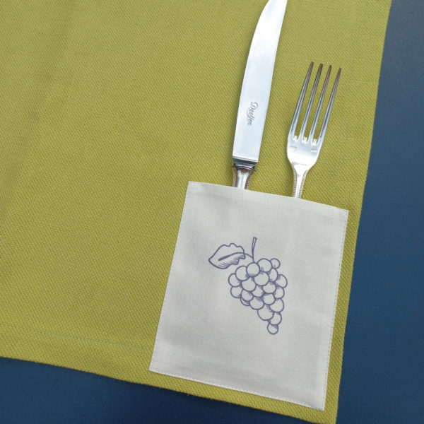 set en lin vert anis à poche raisin