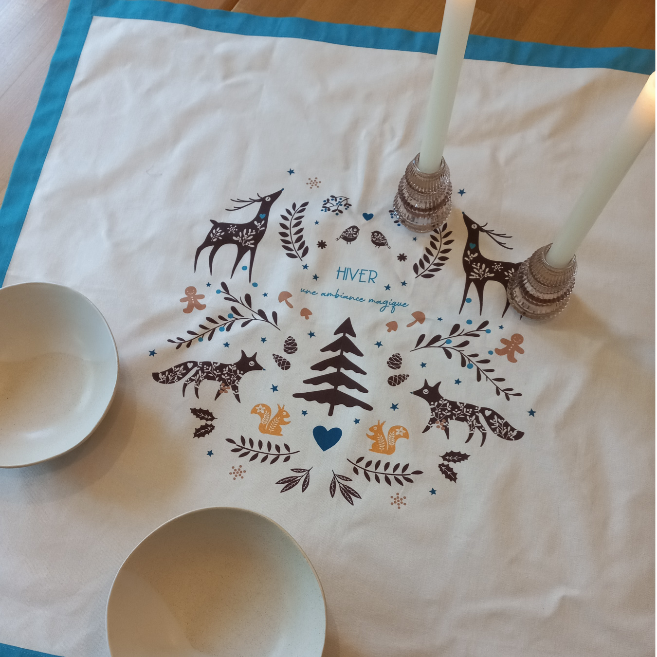 centre de table Noël ambiance magique bleue