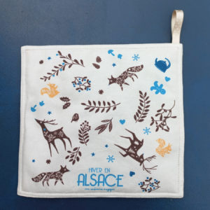 Manique aux animaux et sapin de Noël ambiance bleue