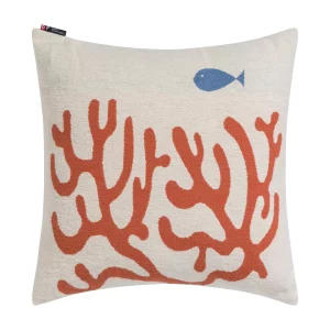 Face avant du coussin poisson dans un récif corallien. Teintes neutres mais estivales.