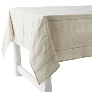 Nappe en lin à rayures noires, pour table à manger