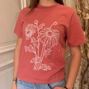 tee shirt femme ample rose rouille col rond