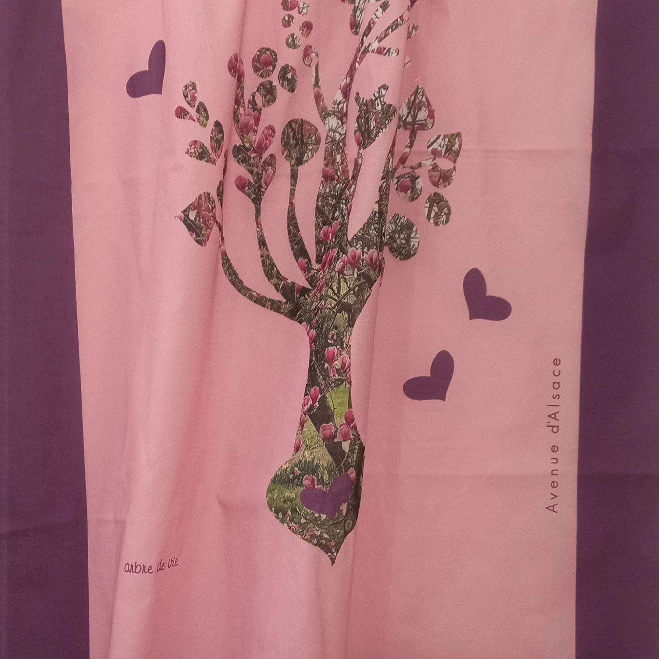 foulard arbre de vie ambiance prune rose